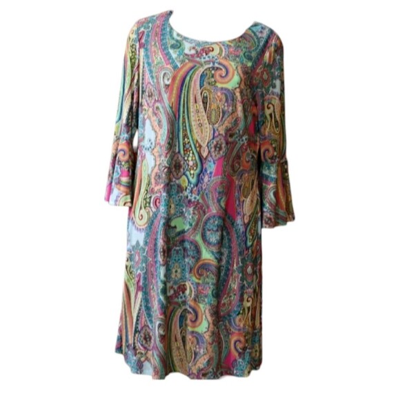 Tommy Hilfiger Y2K Floral Paisley Mini Dress 6 - Bell Sleeve A-Line Vintage - Picture 2 of 13